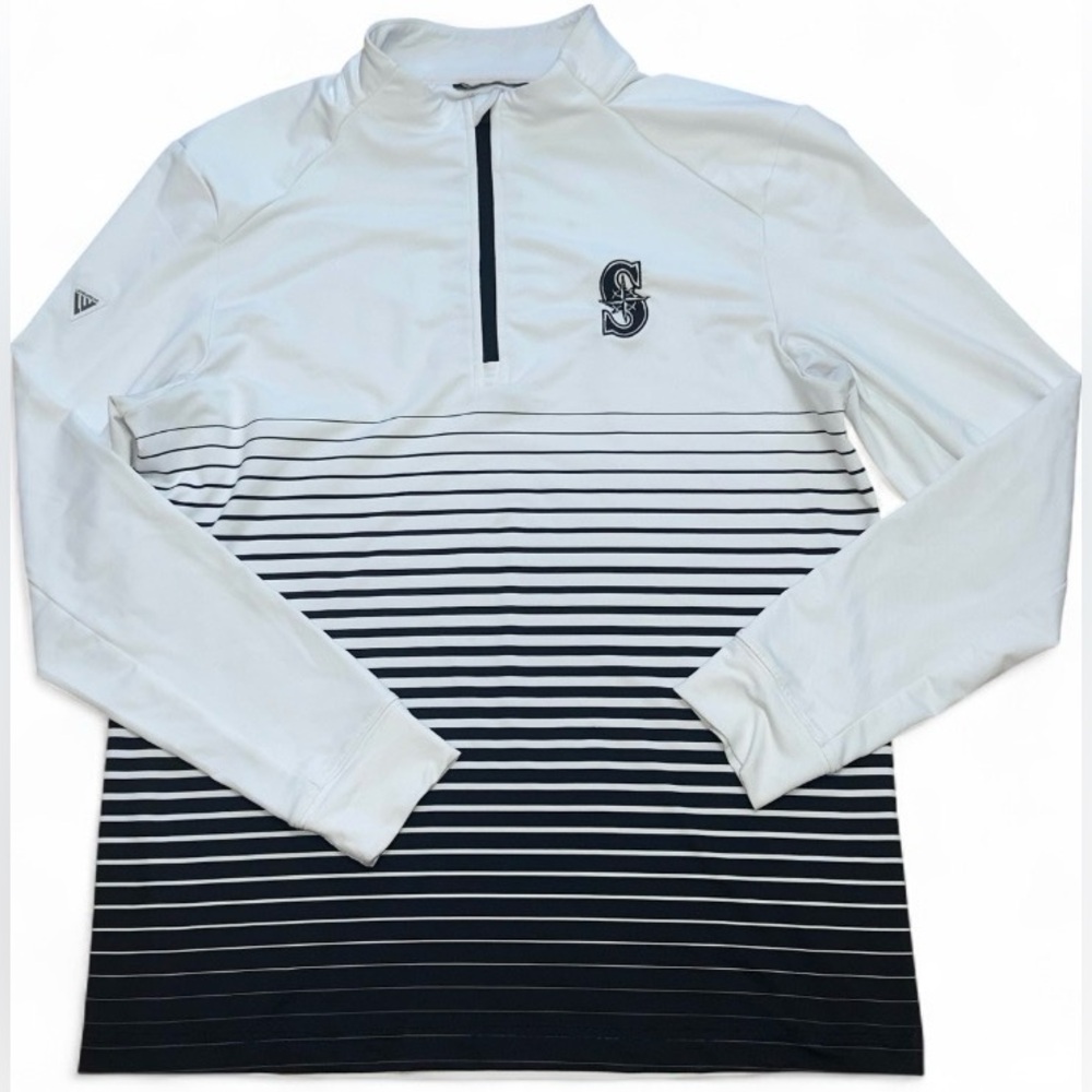 Levelwear‎ White and Black Striped Quarter-Zip Pullover Medium